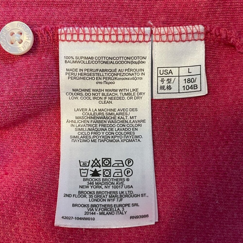 Brooks Brothers Polo Shirt LARGE Short Sleeve 100% Cotton Pink - Picture 5 of 8